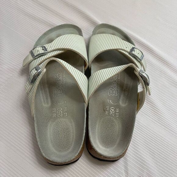 Birkenstock Mint Green/White Striped Double Strap Sandals Size Ladies 8 Men’s 6 - Picture 6 of 9